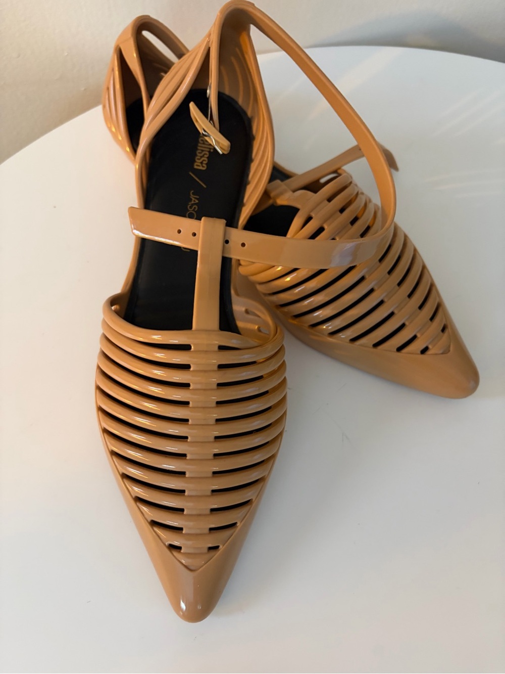Melissa x Jason Wu Tan Strappy Pointed Jelly Flats - Picture 2 of 4